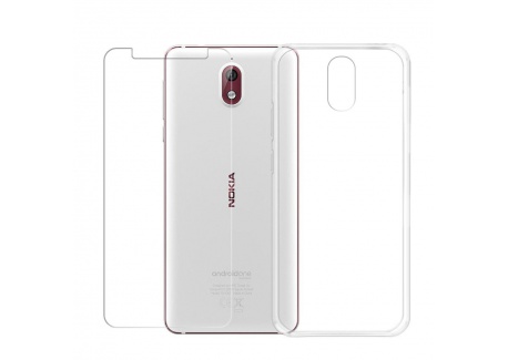 LJSM Nokia 3.1 Transparent Coque + Film Protecteur Verre trempé écran Protecteur HD - Souple Silicone Étui Protection Housse 