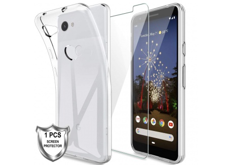 LK Coque pour Google Pixel 3a, Souple Flexible Silicone Gel Housse TPU Case Cover avec Verre Trempé Protection écran[1 Pièces