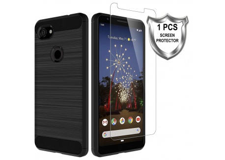 LK Coque pour Google Pixel 3a,[Anti-Empreintes digitales][Slim Fit] Flexible en TPU brossé Housse Case avec Verre Trempé Prot