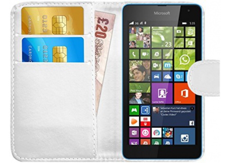 G-Shield Coque pour Microsoft Lumia 535, Étui en Cuir Portefeuille avec Porte-Cartes, Blanc