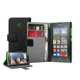 Membrane - Noir Portefeuille Cuir Étui Coque compatibles avec Nokia Microsoft Lumia 435  Dual Sim 