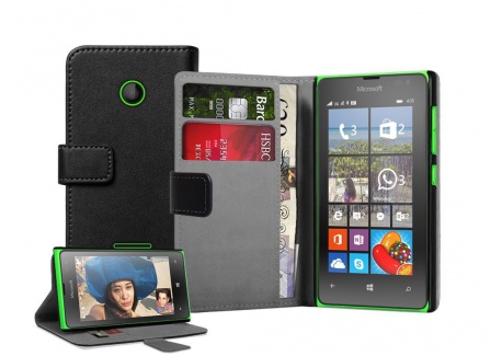 Membrane - Noir Portefeuille Cuir Étui Coque compatibles avec Nokia Microsoft Lumia 435  Dual Sim 