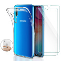 Younme Coque Samsung Galaxy A50 Silicone Transparente, [Lot de 2] Verre trempé écran Protecteur + Souple TPU Étui Protection 