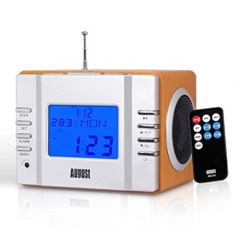 August MB300 Radio-réveil / Cube lecteur MP3 avec Radio FM, lecteur de carte, port USB et entrée AUX prise 3,5 mm, 2 haut-parleu