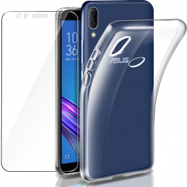 Leathlux Coque Zenfone Max Pro M1 ZB601KL Transparente + Verre trempé Écran Protecteur, Souple Silicone Étui Protection Bumpe