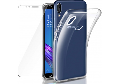 Leathlux Coque Zenfone Max Pro M1 ZB601KL Transparente + Verre trempé Écran Protecteur, Souple Silicone Étui Protection Bumpe