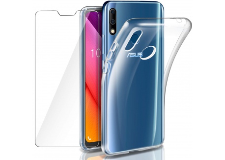 Coque Zenfone Max Pro M2 ZB631KL Transparente + Verre trempé écran Protecteur, Leathlux Souple Silicone Étui Bumper Housse Cl