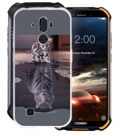 HHUAN Coque pour Doogee S40 Semi-Transparent Cover Souple Silicone Gel Antichoc TPU Tigre et Chat Housse Etui Protection Bump