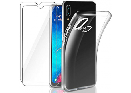 Leathlux Coque Compatible avec Samsung Galaxy A20e Transparente avec 2 Verre trempé Protection écran, Souple Silicone Étui Pr