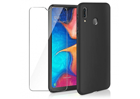 AROYI Coque Samsung Galaxy A20e & Verre Trempé écran Protecteur, Noir Etui Housse de Protection Mate Légère Ultra Mince Flexi