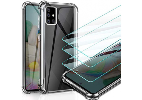 Leathlux Coque Compatible avec Samsung Galaxy A71 Transparente avec 3 Verre trempé Protection écran Film, Souple Silicone Étu