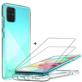 QHOHQ Coque pour Samsung Galaxy A71 + 2 Pièces Verre Trempé, Transparent Ultra Mince Anti Rayures Silicone TPU