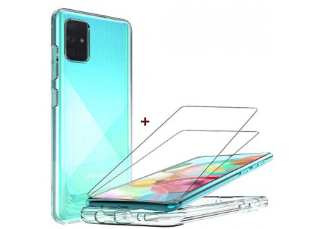 QHOHQ Coque pour Samsung Galaxy A71 + 2 Pièces Verre Trempé, Transparent Ultra Mince Anti Rayures Silicone TPU