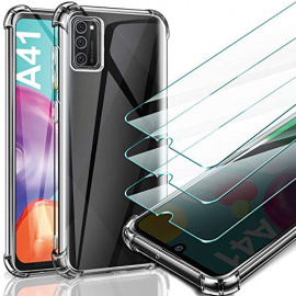 Leathlux Coque Compatible avec Samsung Galaxy A41 Transparente avec 3 Verre trempé Protection écran, Souple Silicone Étui Pro