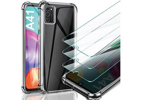 Leathlux Coque Compatible avec Samsung Galaxy A41 Transparente avec 3 Verre trempé Protection écran, Souple Silicone Étui Pro