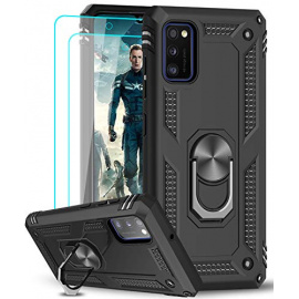 LeYi Coque pour Samsung Galaxy A41 avec [2 Pièces] Verre Trempé Anneau Support, Double Couche Renforcée Défense Bumper TPU Si