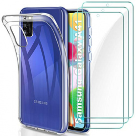 YNMEacc Coque pour Samsung A41, Silicone Transparente Case Souple Étui Protection Bumper Housse avec [Lot de 3] Verre trempé 