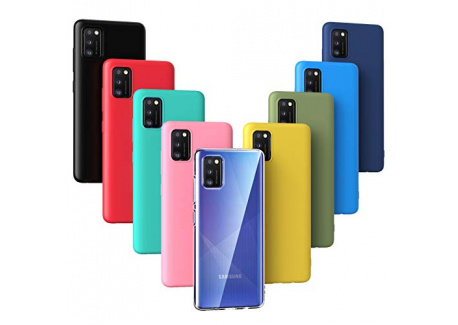Oududianzi -9X Coque pour Samsung Galaxy A41, [Rainbow Series] Housse Souple Mat en Silicone TPU [ Transparent + Noir + Rose 