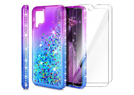 AROYI Coque Samsung Galaxy A42 5G + Verre Trempé Écran Protecteur [Pack de 2], Liquide Paillette Dégradé Transparente Silicon