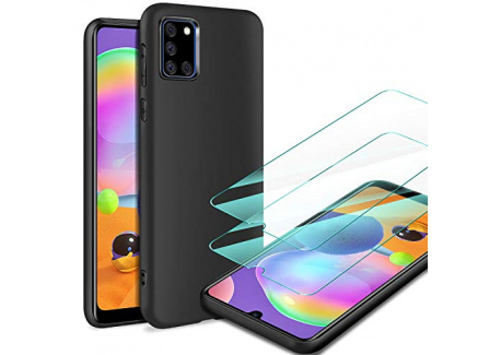 AROYI Coque Compatible avec Samsung Galaxy A31 et 2 Verre Trempé écran Protecteur, Noir Etui Housse de Protection Mate Légère