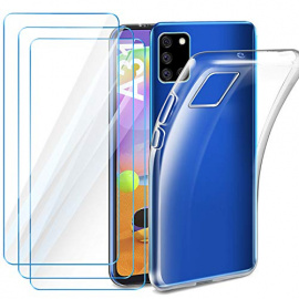 Leathlux Coque Compatible avec Samsung Galaxy A31 Transparente avec 3 Verre trempé Protection écran, Souple Silicone Étui Pro