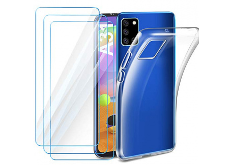 Leathlux Coque Compatible avec Samsung Galaxy A31 Transparente avec 3 Verre trempé Protection écran, Souple Silicone Étui Pro