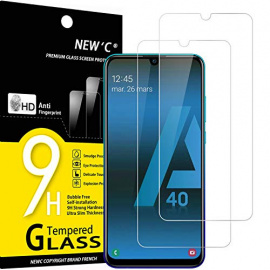 NEWC Lot de 2, Verre Trempé Compatible avec Samsung Galaxy A40, Film Protection écran sans Bulles dair Ultra Résistant  0,3