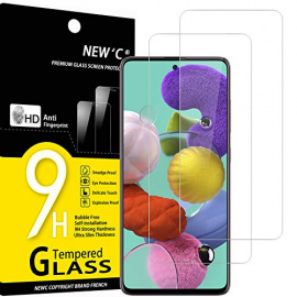 NEWC Lot de 2, Verre Trempé Compatible avec Samsung Galaxy A51, Film Protection écran Ultra Résistant  0,33mm HD Ultra Trans