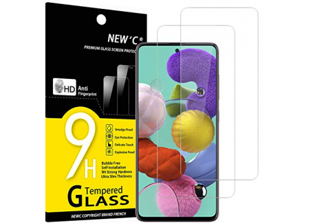 NEWC Lot de 2, Verre Trempé Compatible avec Samsung Galaxy A51, Film Protection écran Ultra Résistant  0,33mm HD Ultra Trans