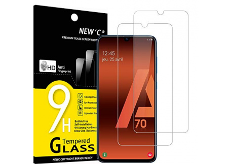 NEWC Lot de 2, Verre Trempé Compatible avec Samsung Galaxy A70,Film Protection écran sans Bulles dair Ultra Résistant  0,33