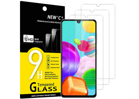 NEWC Lot de 3, Verre Trempé Compatible avec Samsung Galaxy A41, Film Protection écran Ultra Résistant  0,33mm HD Ultra Trans