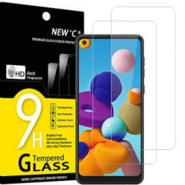 NEWC Lot de 2, Verre Trempé Compatible avec Samsung Galaxy A21, Film Protection écran Ultra Résistant  0,33mm HD Ultra Trans