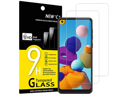 NEWC Lot de 2, Verre Trempé Compatible avec Samsung Galaxy A21, Film Protection écran Ultra Résistant  0,33mm HD Ultra Trans