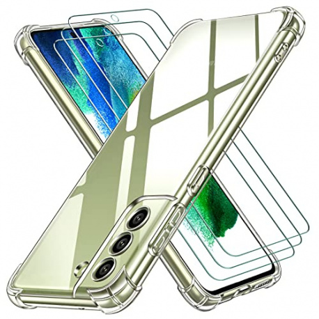 ivoler Coque pour Samsung Galaxy S21 FE 5G / 4G  Pas pour Samsung Galaxy S21  avec 3 Pièces Verre Trempé, Transparent Étui de