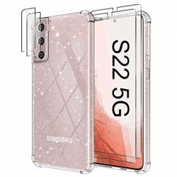 YIRSUR Coque pour Samsung Galaxy S22 5G 6.1" Paillettes, avec 2 Verre Trempé Protection écran et 2 Caméra Arrière Protecteur,