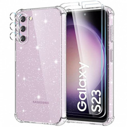 YIRSUR Coque pour Samsung Galaxy S23 Paillettes, avec 2 Pièces Verre Trempé Protection écran et 2 Pièces Caméra Arrière Prote