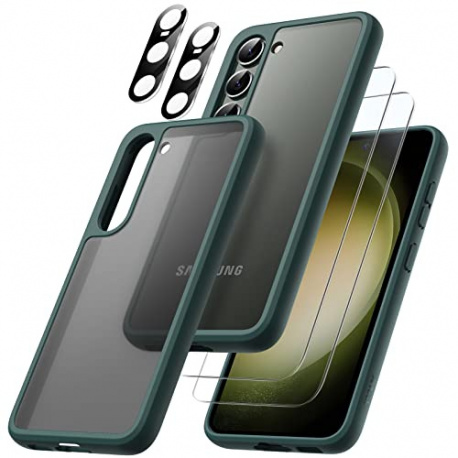 JETech 5 en 1 Coque Mat pour Samsung Galaxy S23 5G 6,1 Pouces avec 2 Verre Trempé et 2 Caméra Arrière Protecteur, Étui Housse