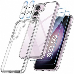 FLLAO Coque Protection Caméra Compatible avec Samsung Galaxy S23 5G et 2 Pièces Verre Trempé et 2 Pièces Caméra Arrière Prote