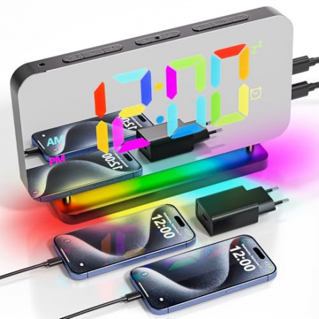 TAKRINK Reveil Projecteur Plafond, Radio Réveil Projection Plafond, avec Ecran Miroir 7.5 Pouces, Température Port de USB, Do