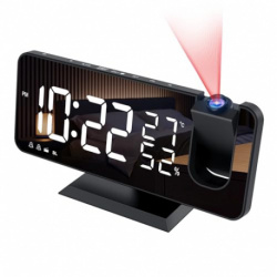 Reveil Projecteur avec Radio, Horloge Numérique, Radio Reveil USB avec Double Alarme et Écran Miroir LED de 7, Snooze, 4 Nive