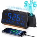 Mesqool Radio Réveil Projection, Réveil Numérique Projecteur avec Variateur à 5 Niveaux, Mode Jours Ouvrables/Week-End, 2 Ala