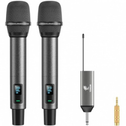 TONOR Micro sans Fil, Microphone sans Fil Rechargeable Professionnel, Micro Dynamique sans Fil en Métal 2x100 UHF pour Karaok