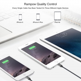 Câble iPhone USB 2 m Rampow® MFI certifié Apple en Fibre de Nylon Tressé - Charge rapide - Gris sidéral