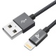 Câble iPhone USB 2 m Rampow® MFI certifié Apple en Fibre de Nylon Tressé - Charge rapide - Gris sidéral