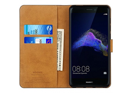 Coque Huawei P8 Lite 2017, HOOMIL Housse en Cuir Premium Flip Case Portefeuille Etui pour Huawei P8 Lite 2017 (H3175, Noir)