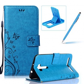 Coque ZenFone 2 Laser, Housse Étui en PU Cuir à Rabat Papillon Fleur de Motif en Folio Cover, Herzzer Book Style Wallet Case Cov