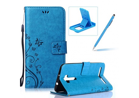 Coque ZenFone 2 Laser, Housse Étui en PU Cuir à Rabat Papillon Fleur de Motif en Folio Cover, Herzzer Book Style Wallet Case Cov