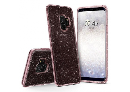 Spigen Coque Samsung Galaxy S9, [Liquid Crystal Glitter] TRANSPARENTE SOUPLE SILICONE PAILLETTE [Rose Quartz] Coque Housse Etui 