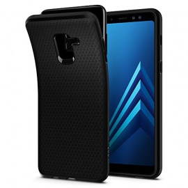 Spigen Coque Samsung Galaxy A8 2018, [Liquid Air] Souple, Noir Matte, Silicone, Protection Fine, Coque Housse Etui pour Samsung 