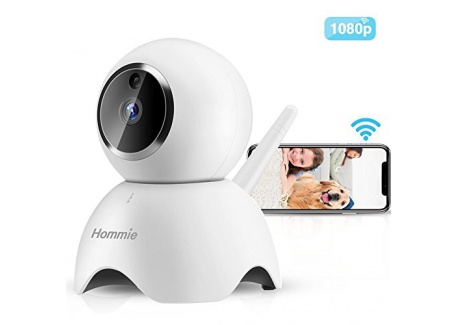 Hommie Caméra de Surveillance 1080P HD WiFi 2,4 GHz, Caméra IP en Temps Réel avec Audio Bidirectionnel, Vision Nocturne et Dé